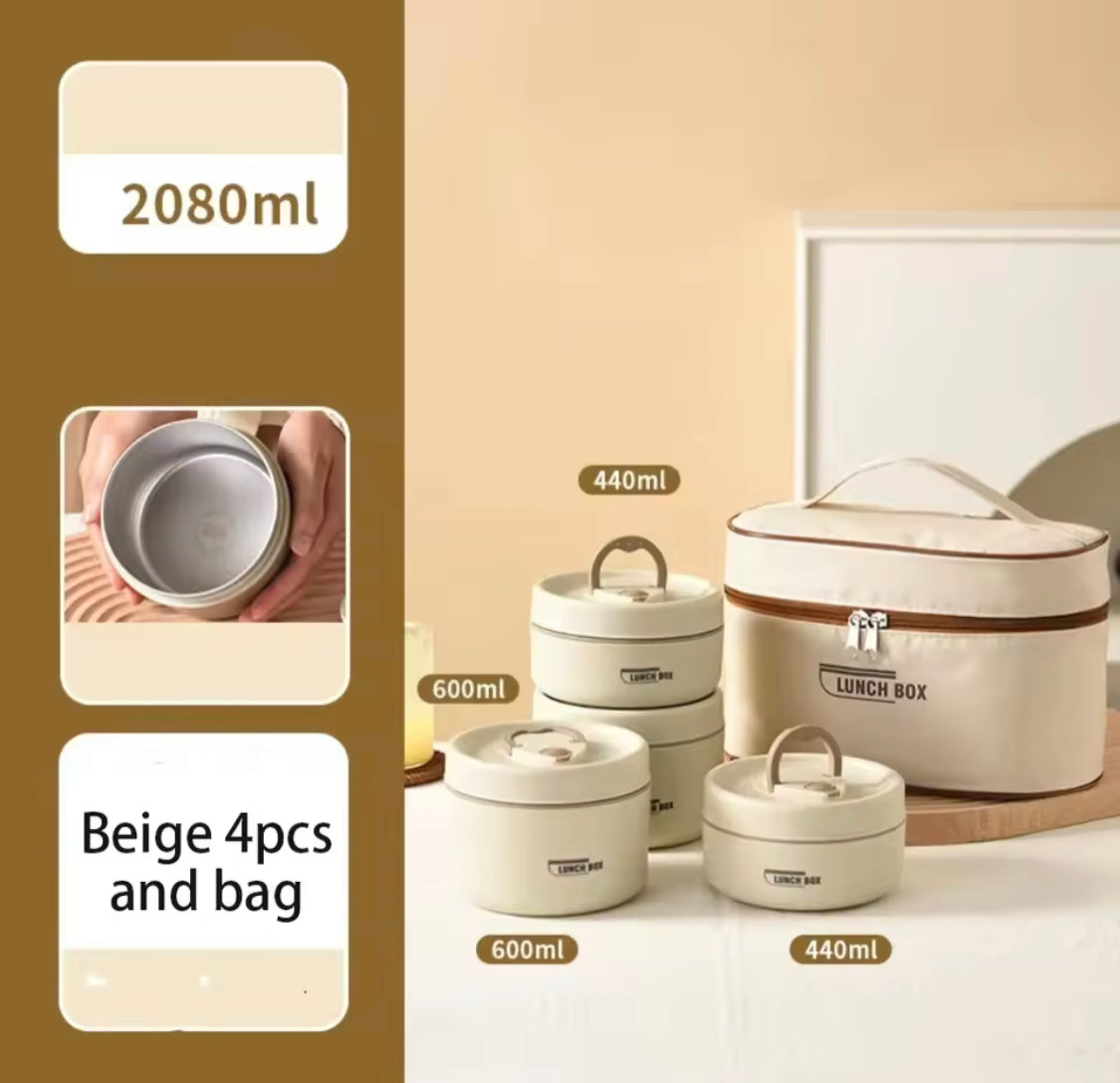 Japanese Style Insulated Lunch Box, 4pcs Portable Office Lunch Box, Stainless Steel Lunch Box With Bag