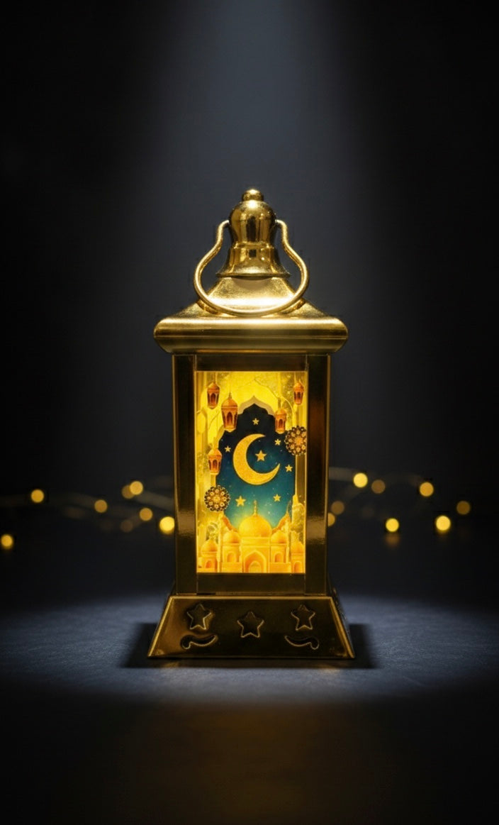 Luminous Glow Ramadan Lantern, Golden Silhouette Lantern, Portable Hanging Lantern