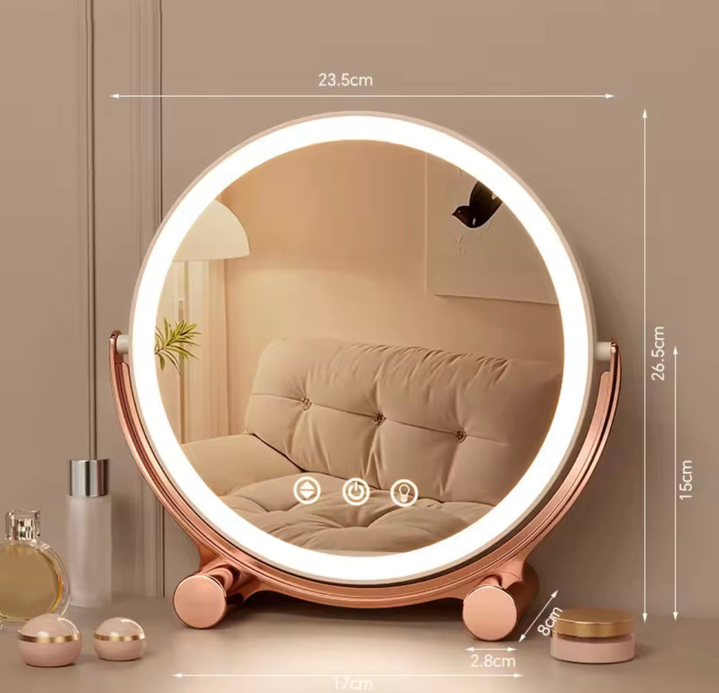 Round Shape Desktop LED Makeup Mirror, Vanity Table Mirror, Magnifying Cosmetic Mirror,  Adjustable Touch Dimmer Table Makeup Mirrors