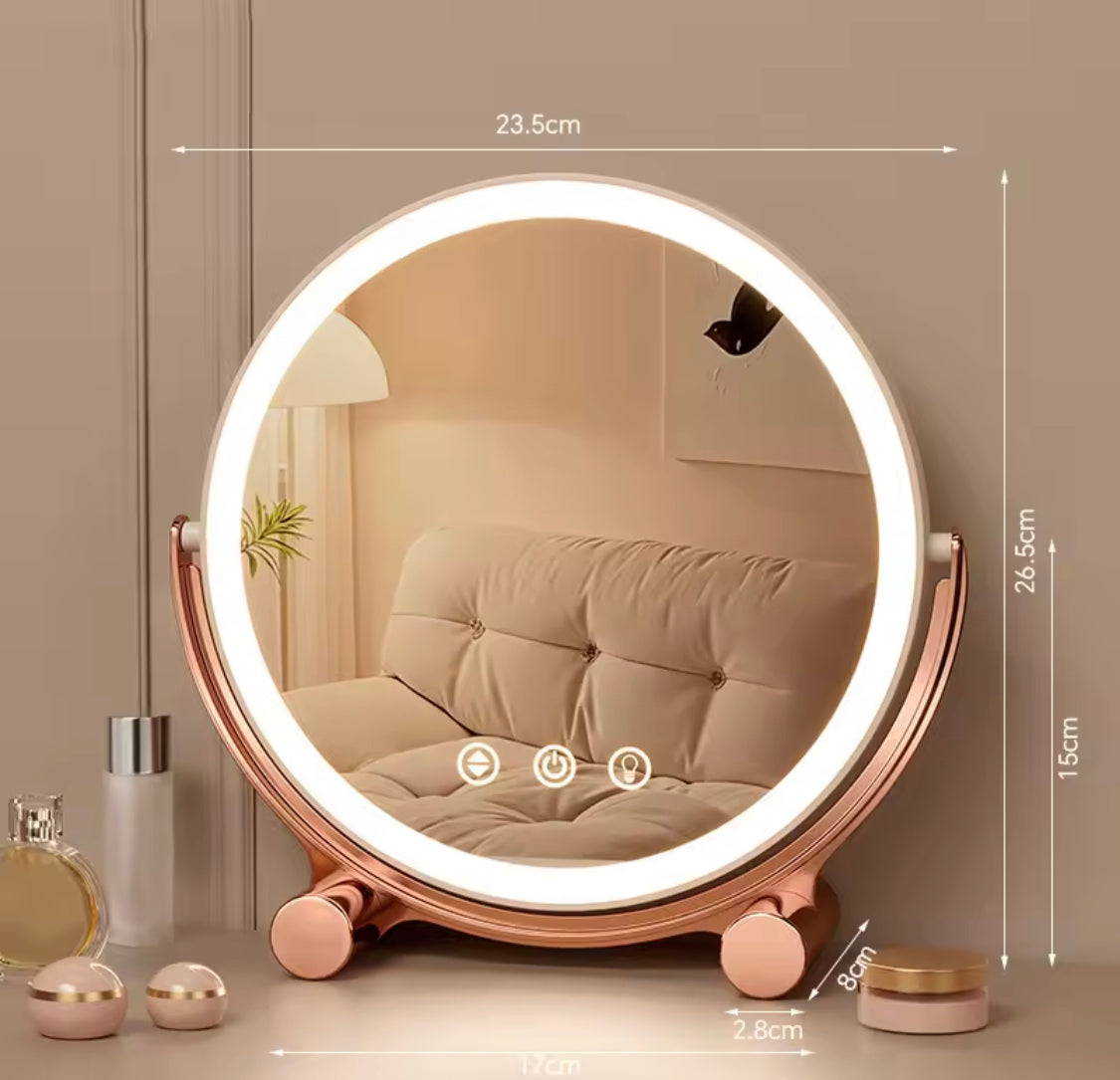 Round Shape Desktop LED Makeup Mirror, Vanity Table Mirror, Magnifying Cosmetic Mirror,  Adjustable Touch Dimmer Table Makeup Mirrors