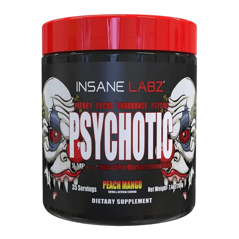Insane Labz Psychotic Pre-Workout Peach Mango Supplement 208g