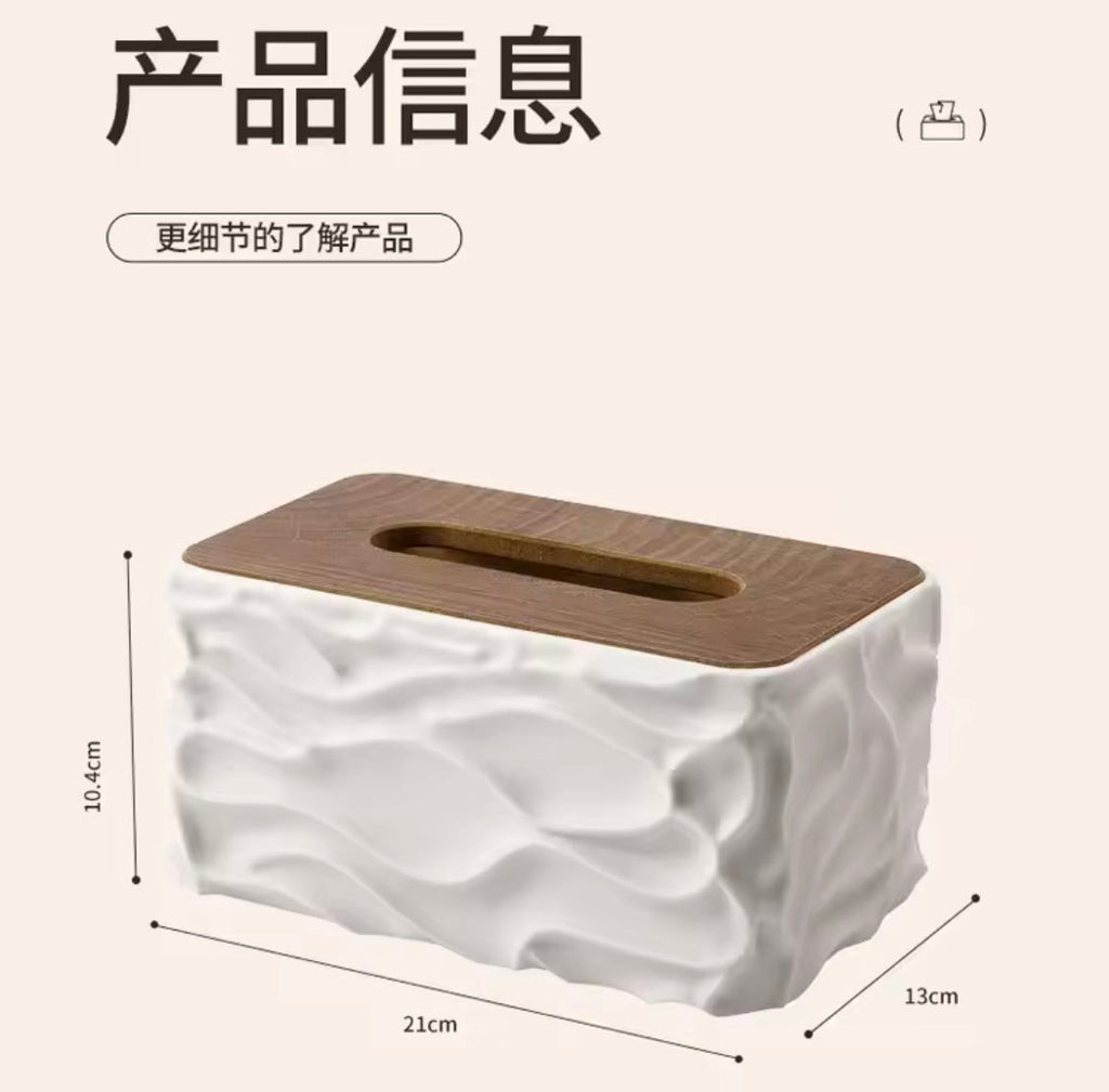 Nordic Tissue Holder, Dustproof Tissue Holder With Wooden Lid, Durable Large Capacity Tissue Holder