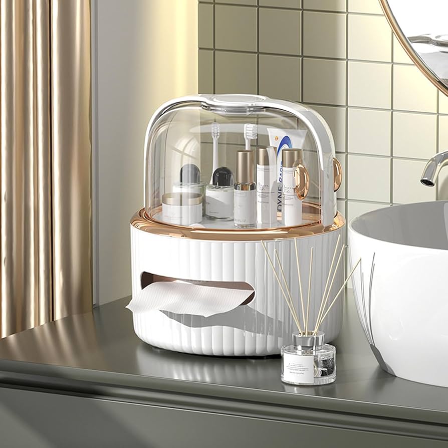 Acrylic Round Vanity Organizer, Tissue Holder Cover Case, Stylish Facial Tissues Dispenser, Skin Care Organizer With Tissue Container