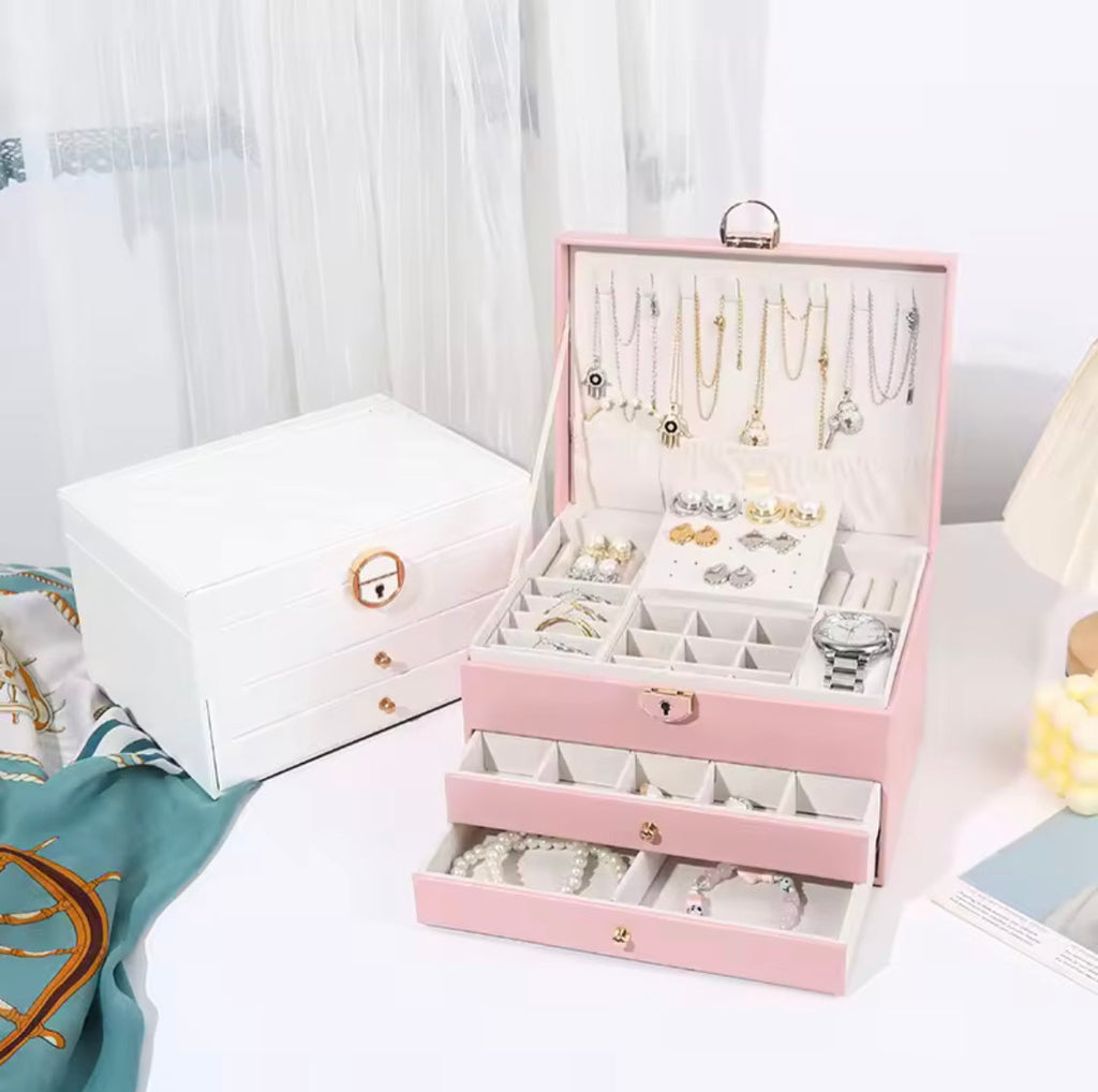 Retro Design Three Layer Jewelry Box, Multilayer Leather Earrings Organizer, Modern Style Jewelry Organizer