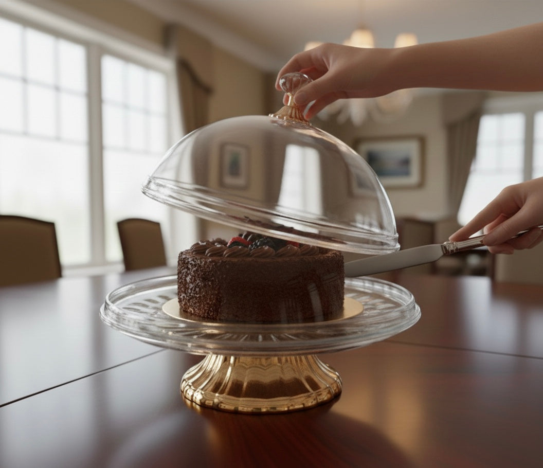 360° Rotating Acrylic Cake Dish With Stand, Transparent Serving Dish, Luxury Acrylic Cake Dome