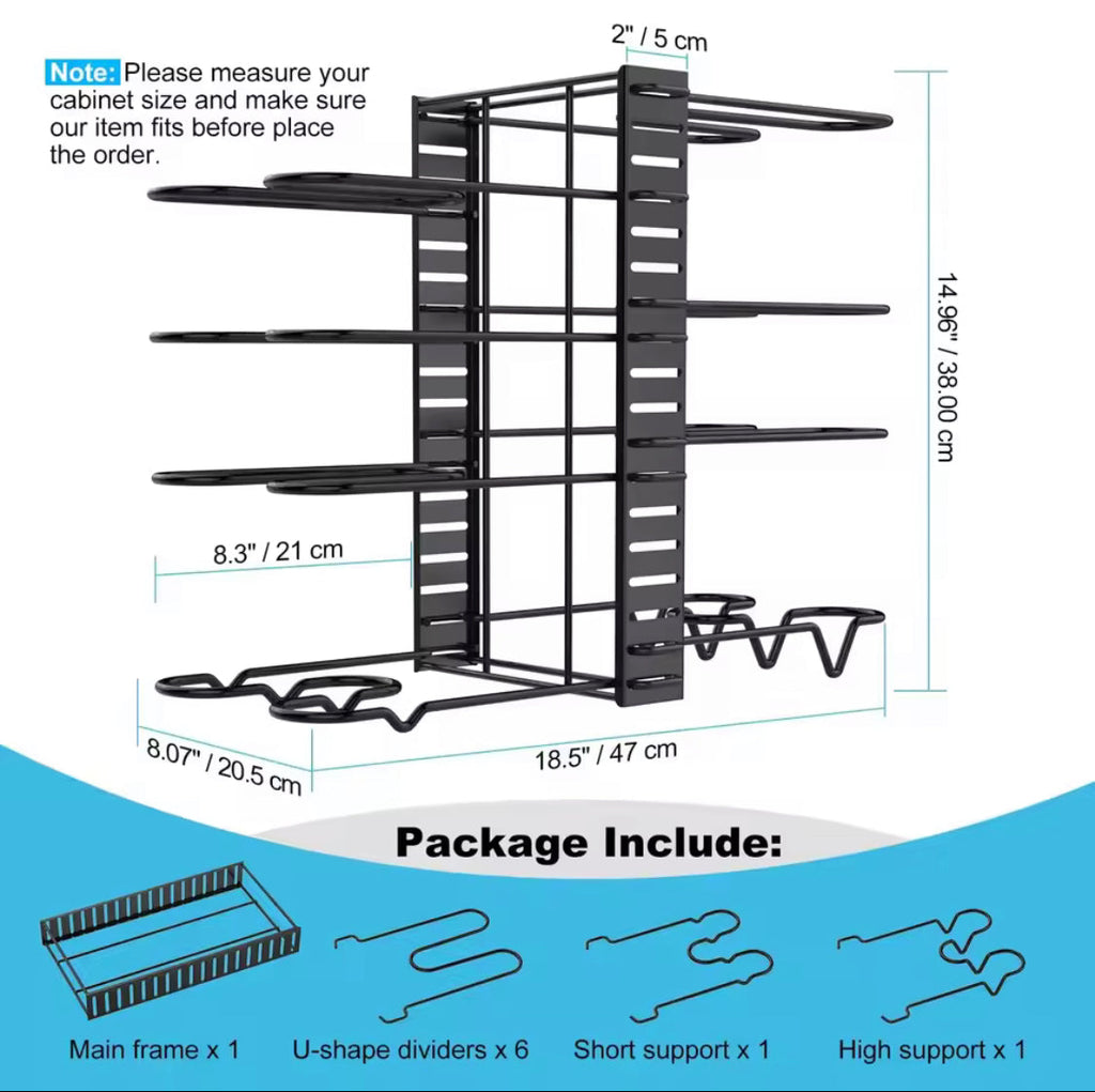Adjustable Pan Rack Organizer, Heavy Duty Pot Rack, Multilayer Countertop Pan Shelf, Adjustable Cabinet Under Sink Pan Rack
