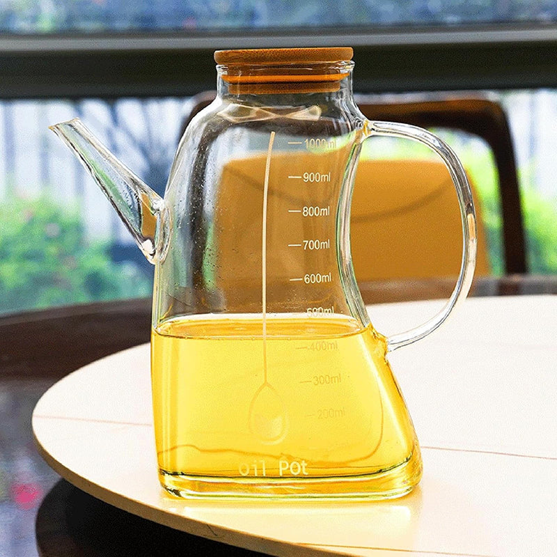 Borosilicate Glass Oil Jug, Kitchen Oil Jug, Glass Vinegar Pot With Lid, Glass Oil Dispenser For Kitchen