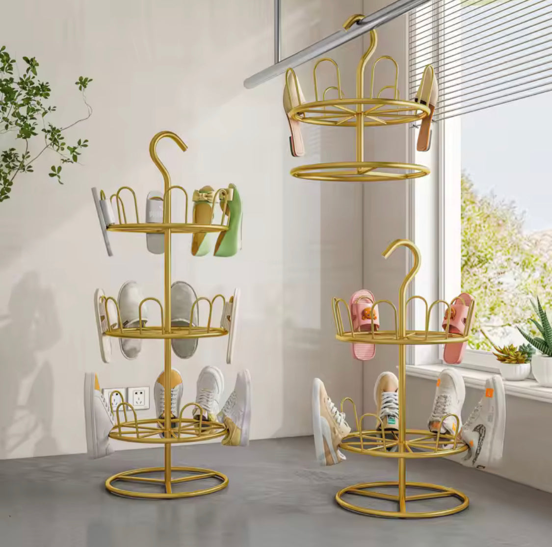 Drying Shoe Rack With Drain Plate, Rotating Drying Shoe Rack, Floor Standing Rotating Slipper Rack