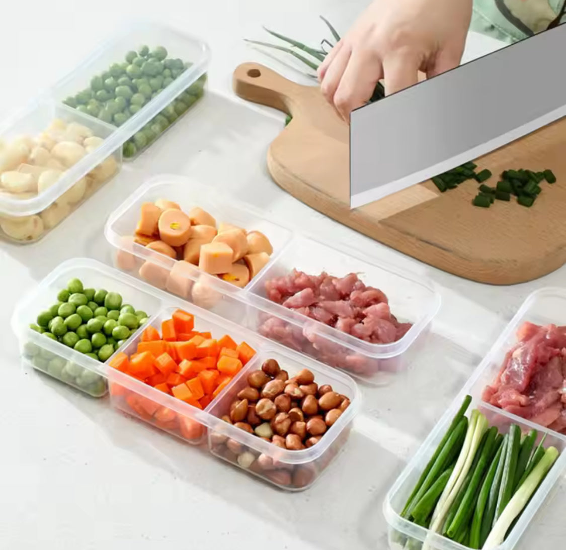 3 Compartments Meal Box With Lid, Rectangular Multi Grid Refrigerator Box, Transparent Plastic Sealing Box