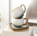 Heart Shaped Porcelain 
Cup And Saucer, Elegant Gold Rim Ceramic Coffee Mug, 250ml Turkish Tea Cup (1pc)