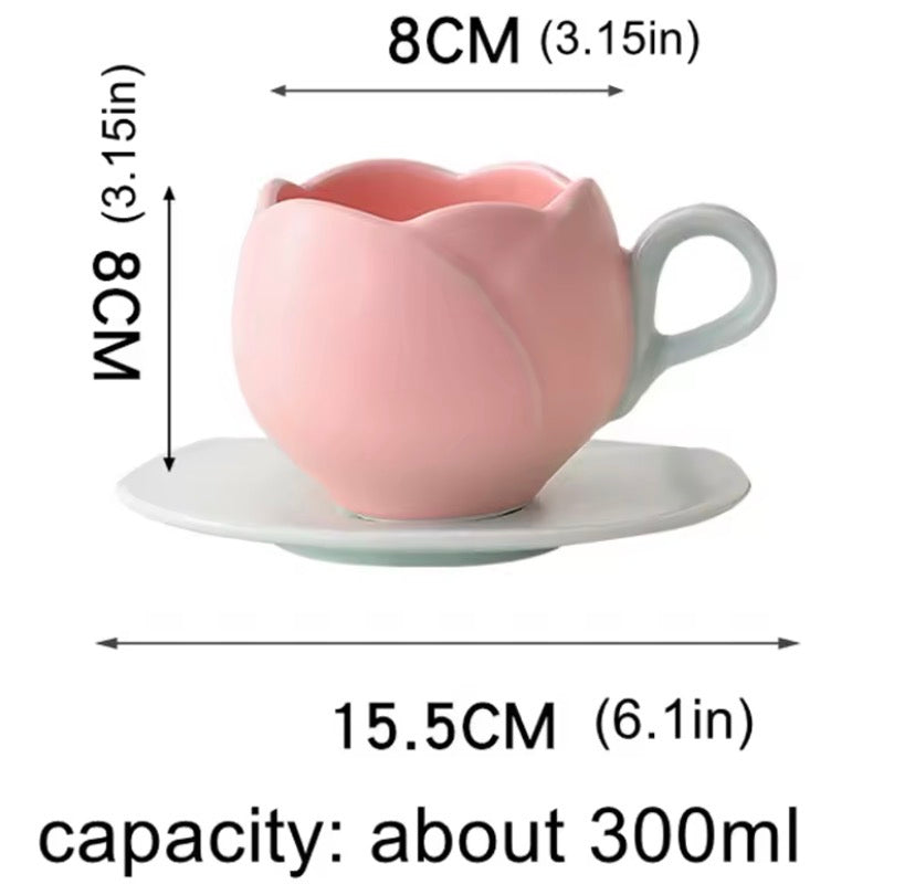 Tulip Ceramic Coffee Cup, Flower Shaped Tea Cup, Flower Coffee Cup With Saucer, Coffee Glass