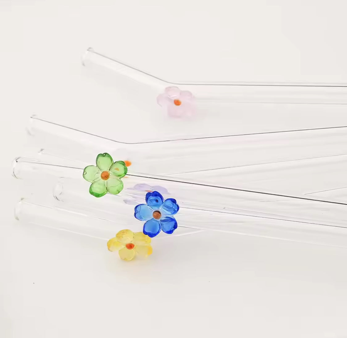 Set of 4 Cocktail Glass Straw, Heat Resistant Butterfly Straw, High Borosilicate Glass Straws Set