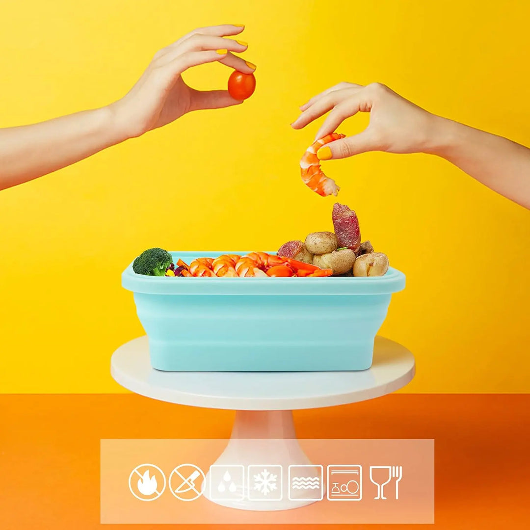 Silicone Foldable Food Container With Lid, Microwave Friendly Silicone Food Container, Silicone Folding Bento Lunch Box