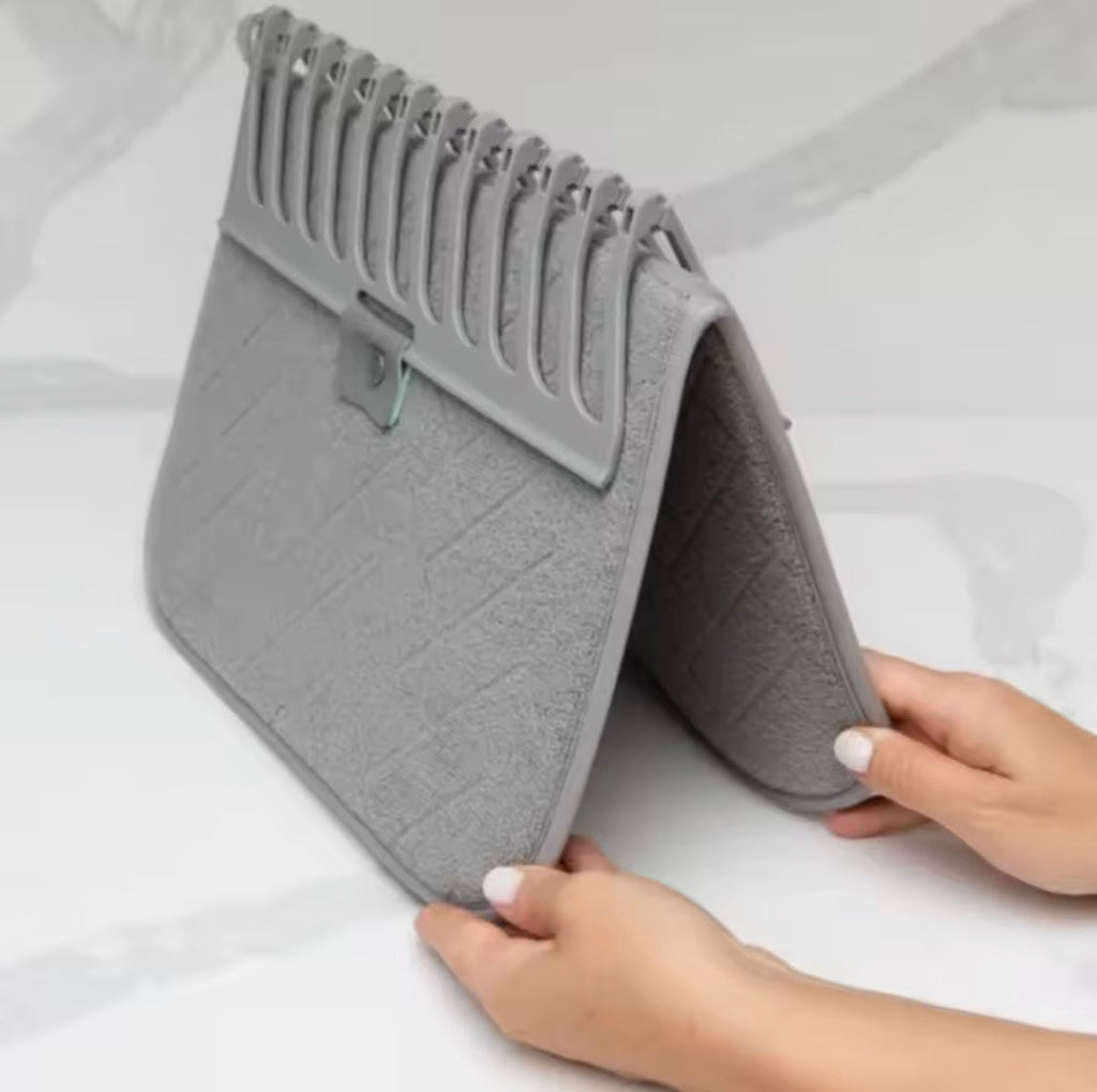 2 In 1 Dish Drying Mat, Foldable Dish Drying Rack, Kitchen Countertop Drying Mat, Non Slip Waterproof Dish Drying Rack