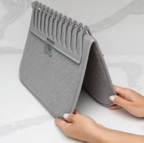 2 In 1 Dish Drying Mat, Foldable Dish Drying Rack, Kitchen Countertop Drying Mat, Non Slip Waterproof Dish Drying Rack