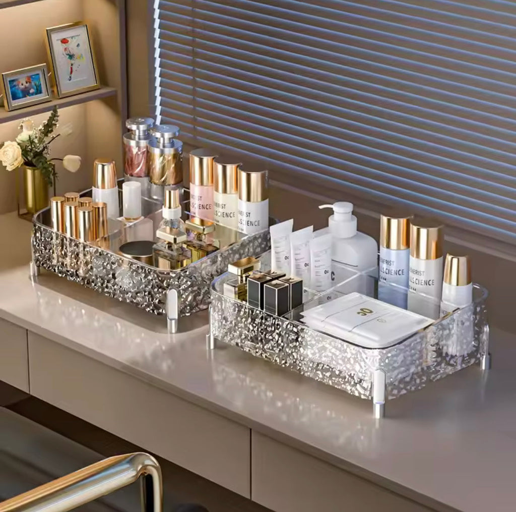 Elegant Crystal Vanity Tray, Acrylic Cosmetic Organizer, Crystal Counter Makeup Tray, Dressing Table Makeup Organizer