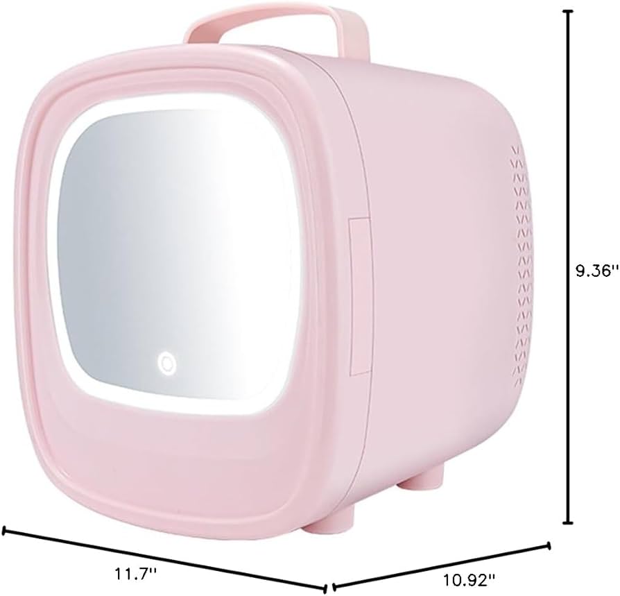 Portable Mini Fridge For Skin Care, Cosmetic Refrigerator With Mirror And LED, Mini Table Top Skin Care Fridge