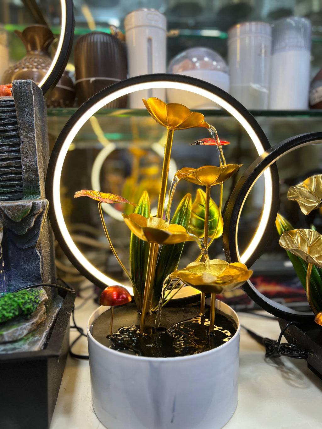 LED Leave Fountain, Desktop Decor Fountain, Electric Indoor Fountain, Waterfall Decor Fountain