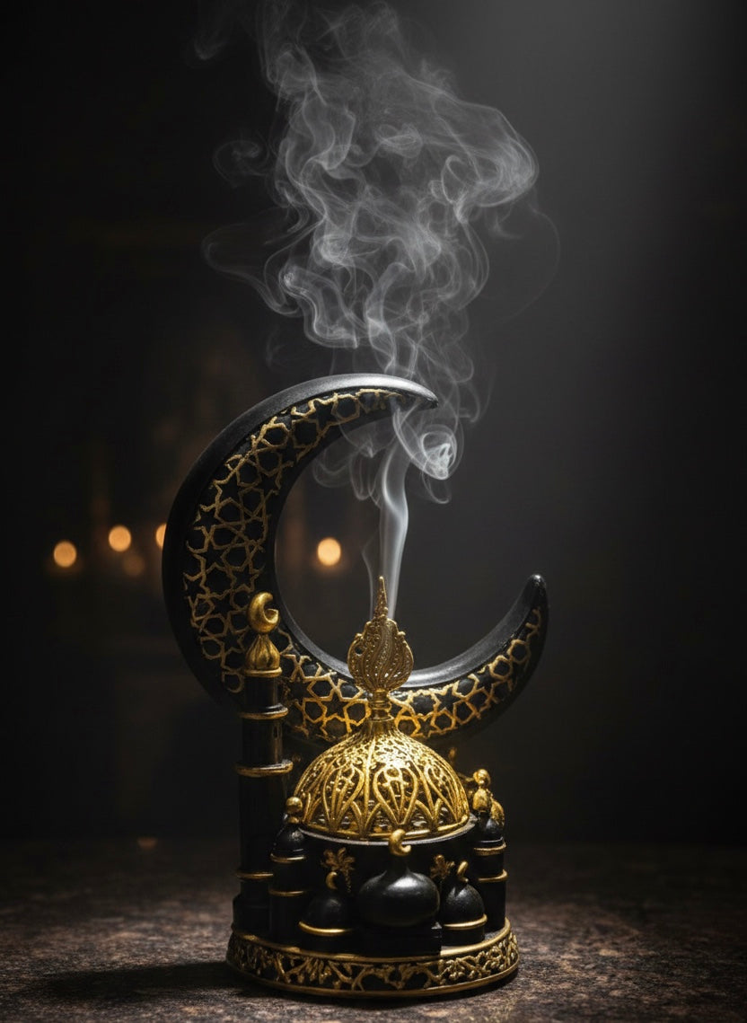 Royal Crescent Ramadan Incense Lamp, Ramadan Moon Bakhoor Burner, Luminous Crescent Oud Burner