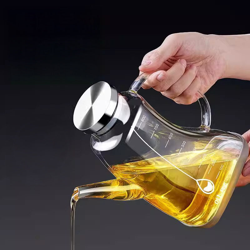 Borosilicate Glass Oil Jug, Kitchen Oil Jug, Glass Vinegar Pot With Lid, Glass Oil Dispenser For Kitchen