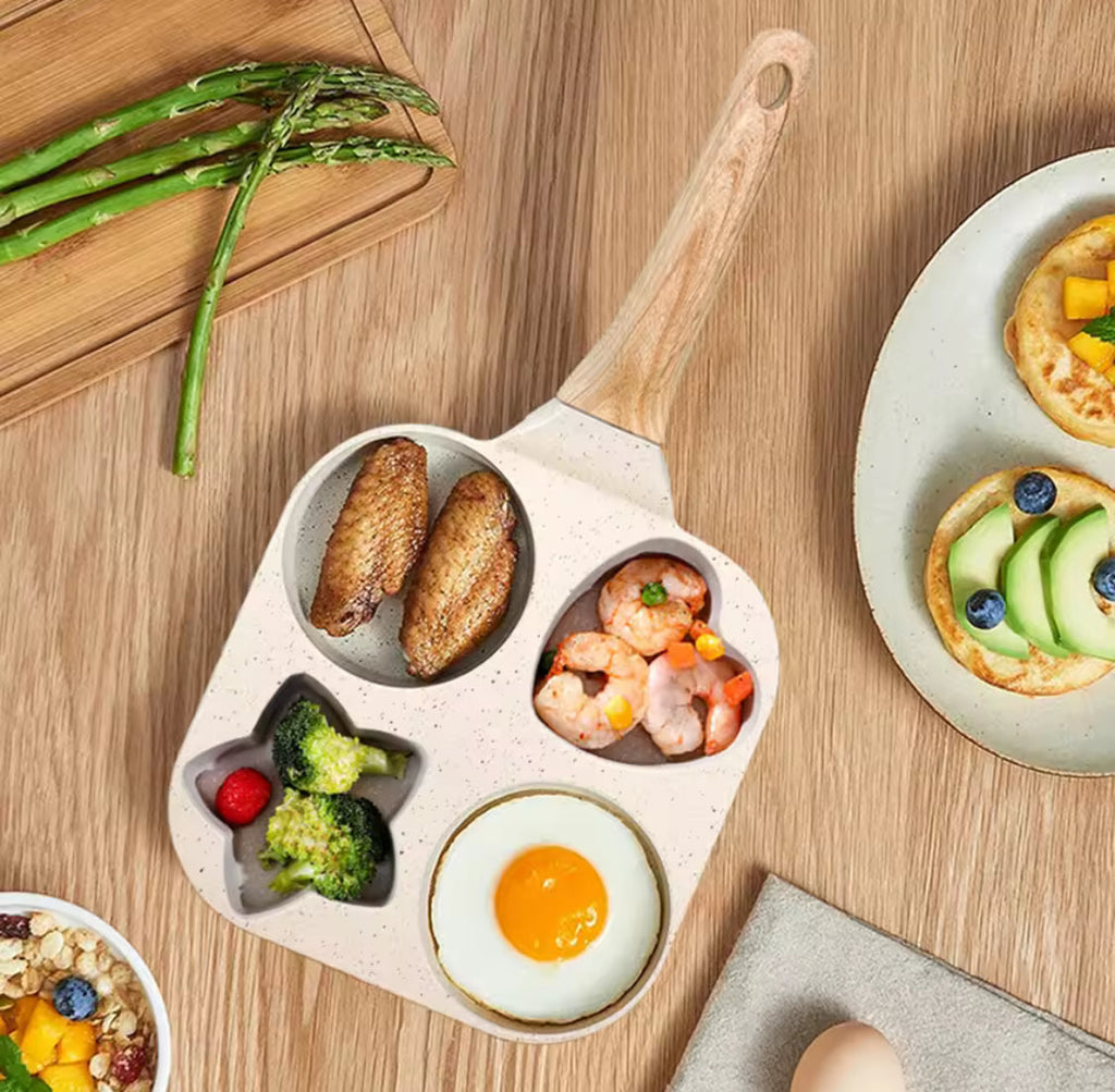 4 In 1 Heat Resistant Omelette Pan, Creative Heart Round Star Shape Frying Pan, Non Stick Frying Pan, Household Breakfast Maker Pan