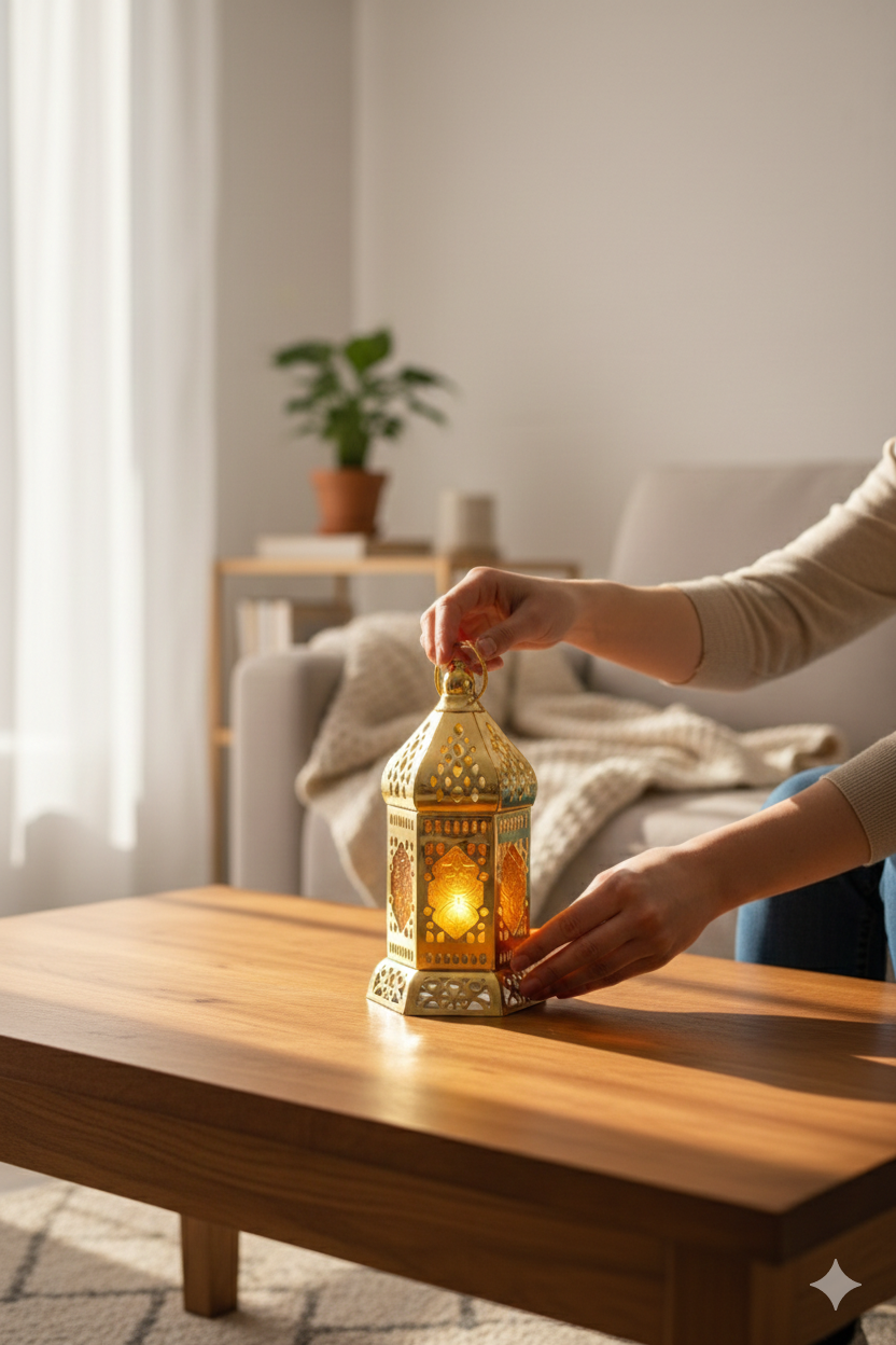 LED Ramadan Lantern, Ramadan Decor Light, Smokeless Portable Hanging Lantern