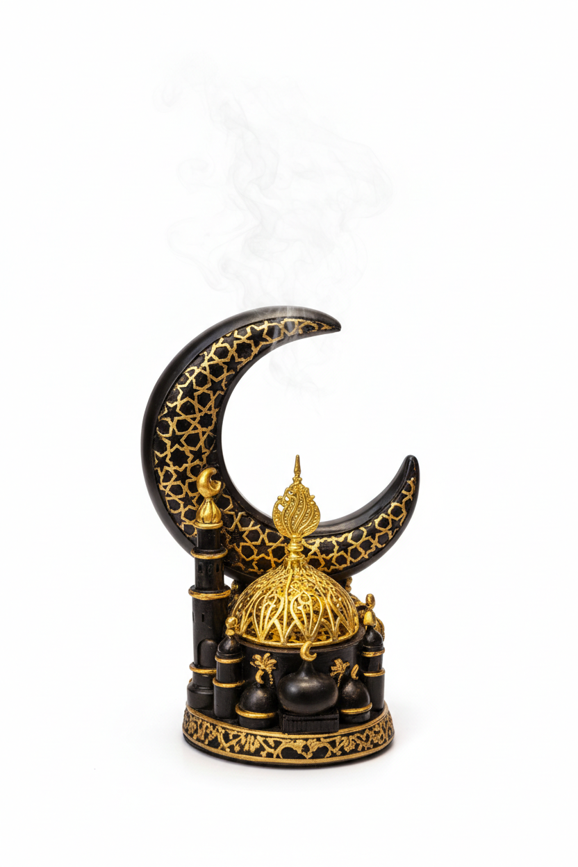 Royal Crescent Ramadan Incense Lamp, Ramadan Moon Bakhoor Burner, Luminous Crescent Oud Burner