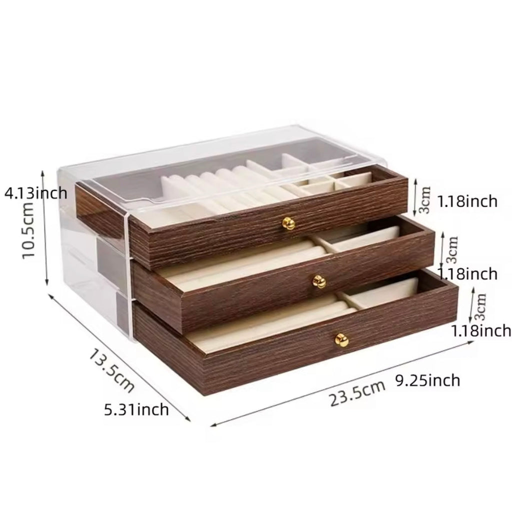 3 Layer Wooden Jewelry Organizer, Multi Layer Large Capacity Jewelry Box, Vintage Style Jewelry Storage Box
