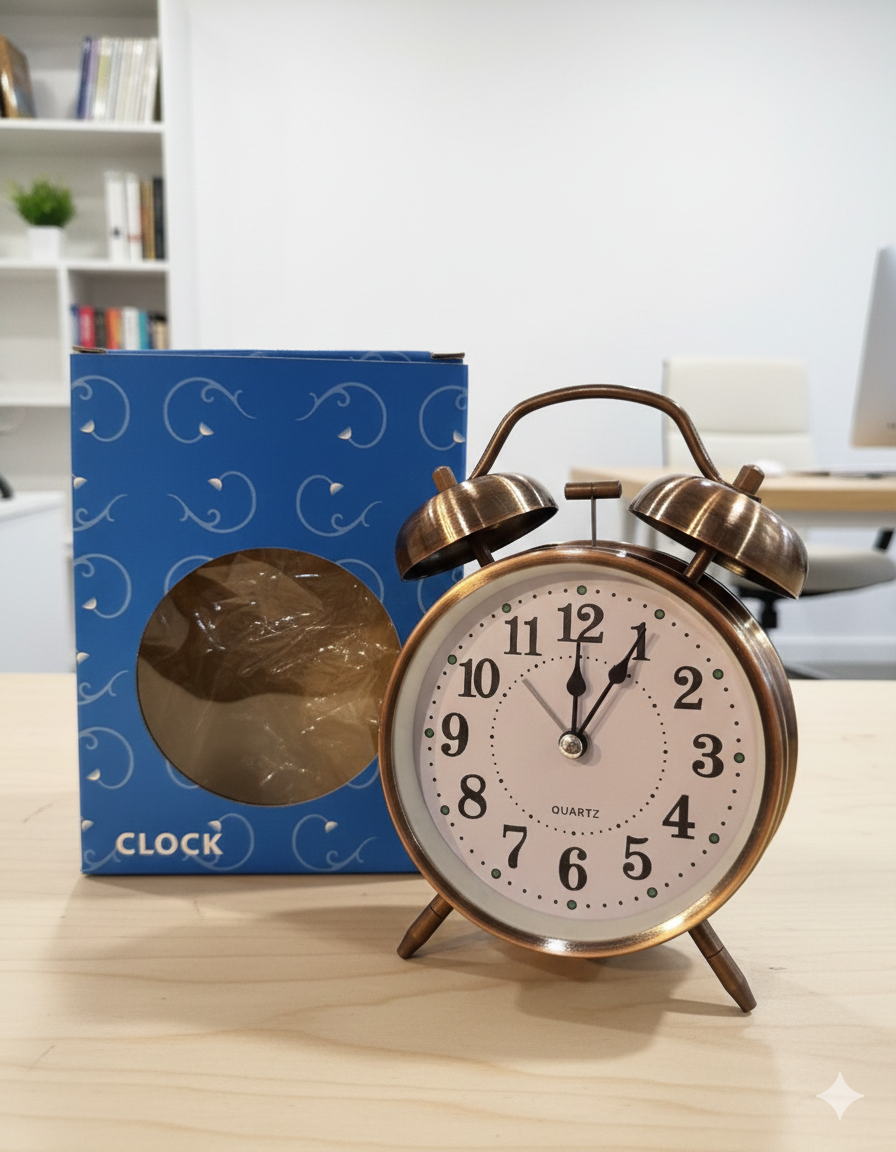 Mini Retro Twin Bell Alarm Clock, 
Metal Twin Bell Alarm Clock, Analog Quartz Display Clock, Easy Operate Bedside Analog Small Desk Clock