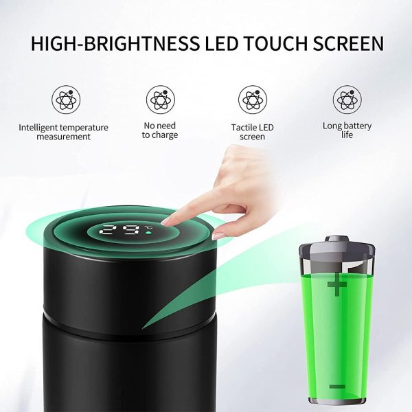Temperature Display Vacuum Insulated Water Bottle Thermo Flask Made of Premium Stainless Steel Coffee Cup -500 ml (Random Color)
