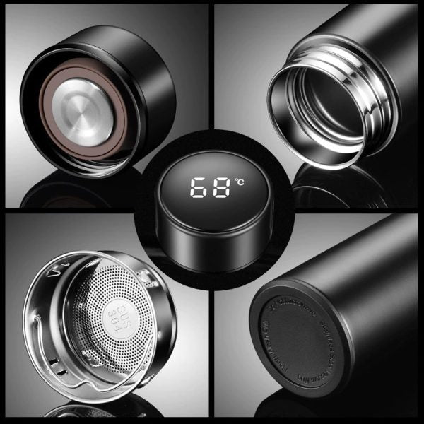 Temperature Display Vacuum Insulated Water Bottle Thermo Flask Made of Premium Stainless Steel Coffee Cup -500 ml (Random Color)