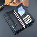 Long Wallet Purse – Contrast Band Design with Card Slots & Zipper Pocket Black
