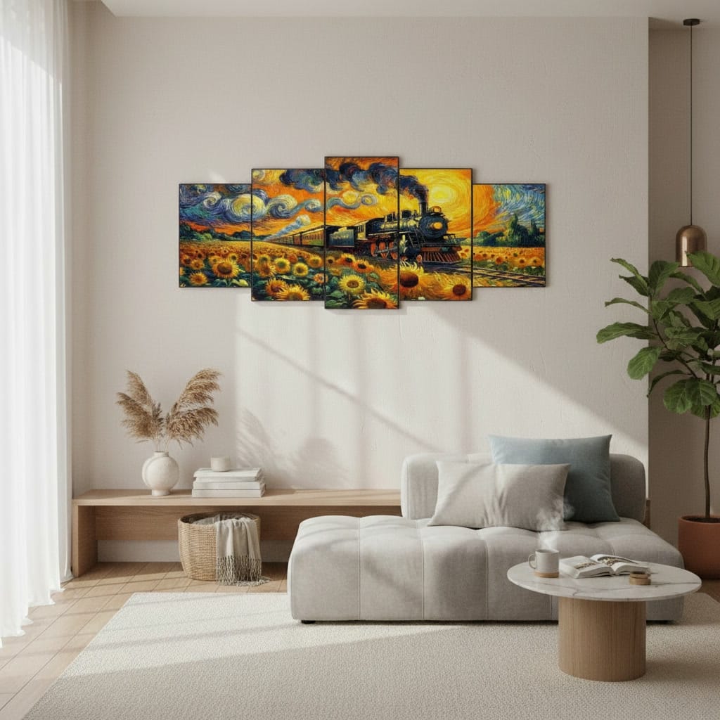 5-Piece Islamic Wall Art Set –  Wooden Sticky Tiles (40x16 Inch Ready Size)