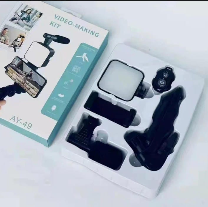 Portable Video Recording Setup with LED Light, Shotgun Mic & Flexible Tripod without Remote