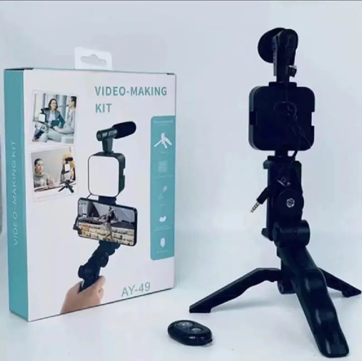 Portable Video Recording Setup with LED Light, Shotgun Mic & Flexible Tripod without Remote
