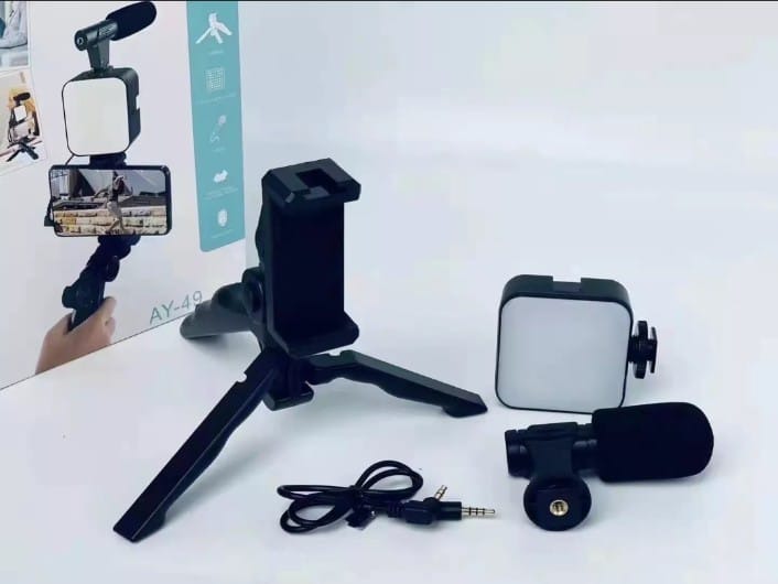 Portable Video Recording Setup with LED Light, Shotgun Mic & Flexible Tripod without Remote