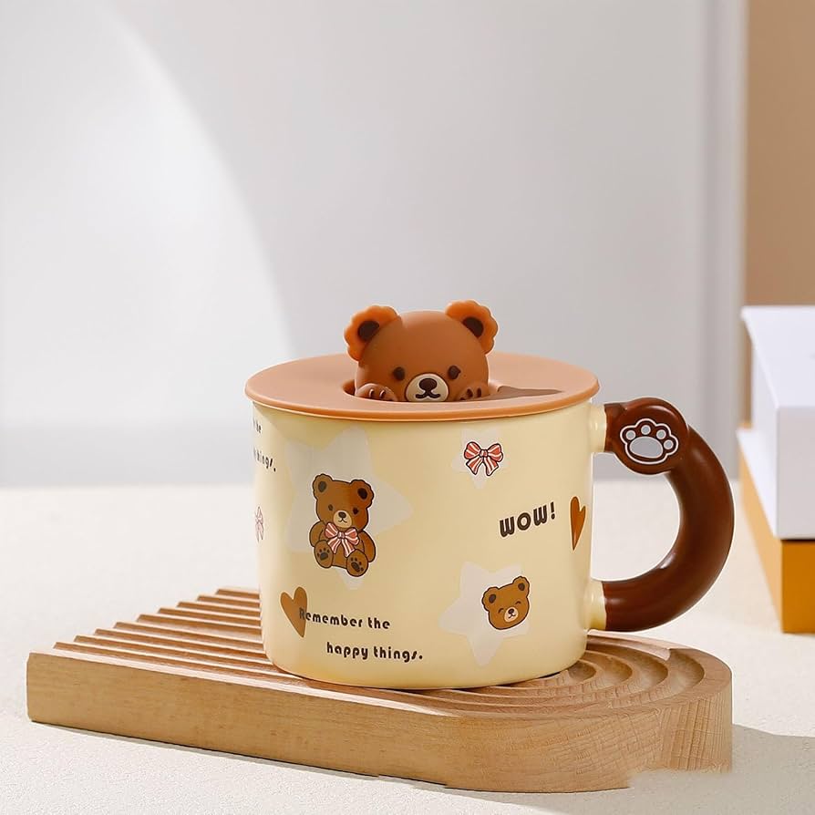 400ml Ceramic Coffee Mug With Silicone Lid, Cute Morning Milk Tea Cup (1 Pc)