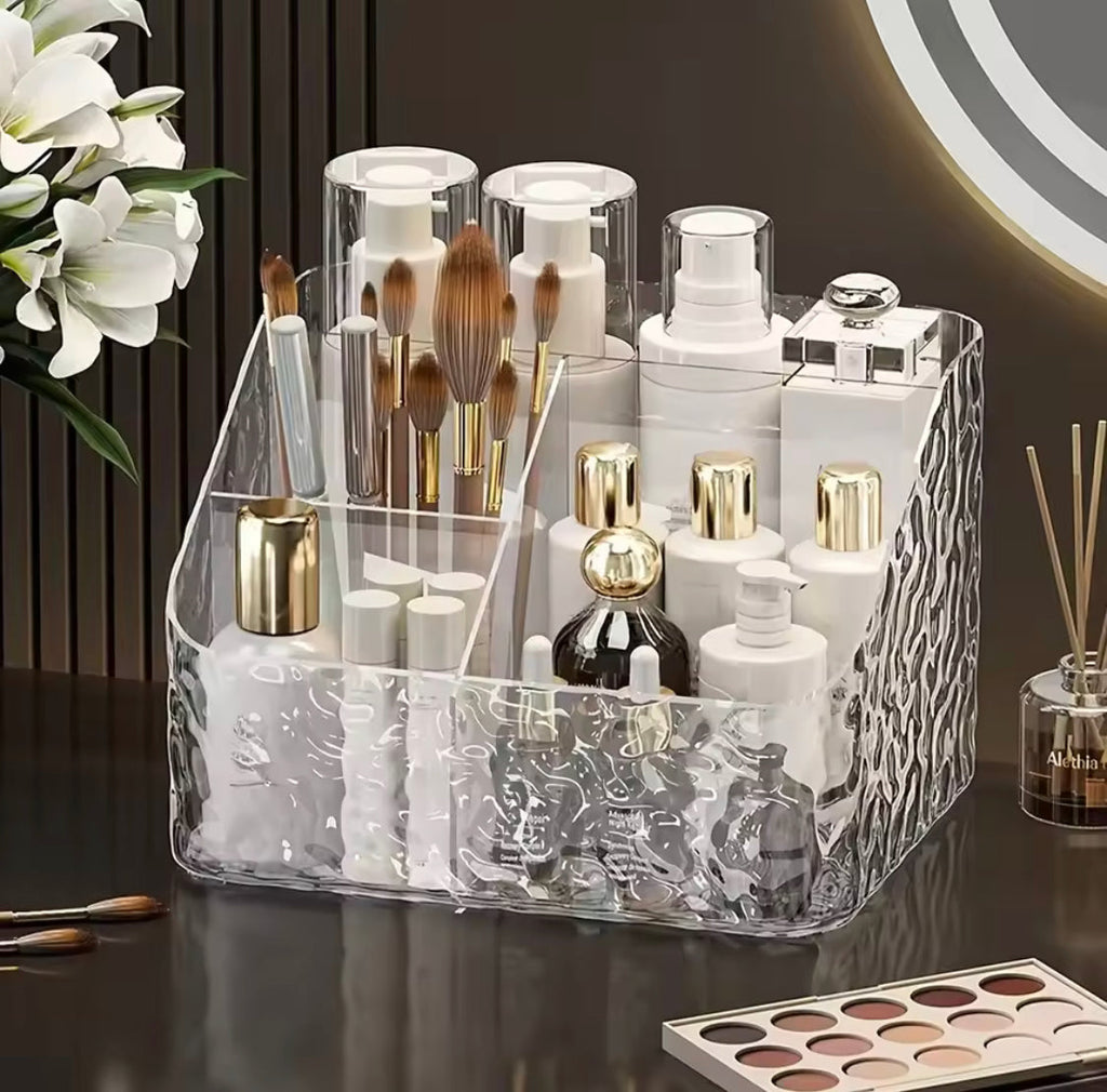 3 And 4 Compartments Acrylic Cosmetic Organizer, Transparent Makeup And Skincare Product Holder, Office Desk Stationery Box