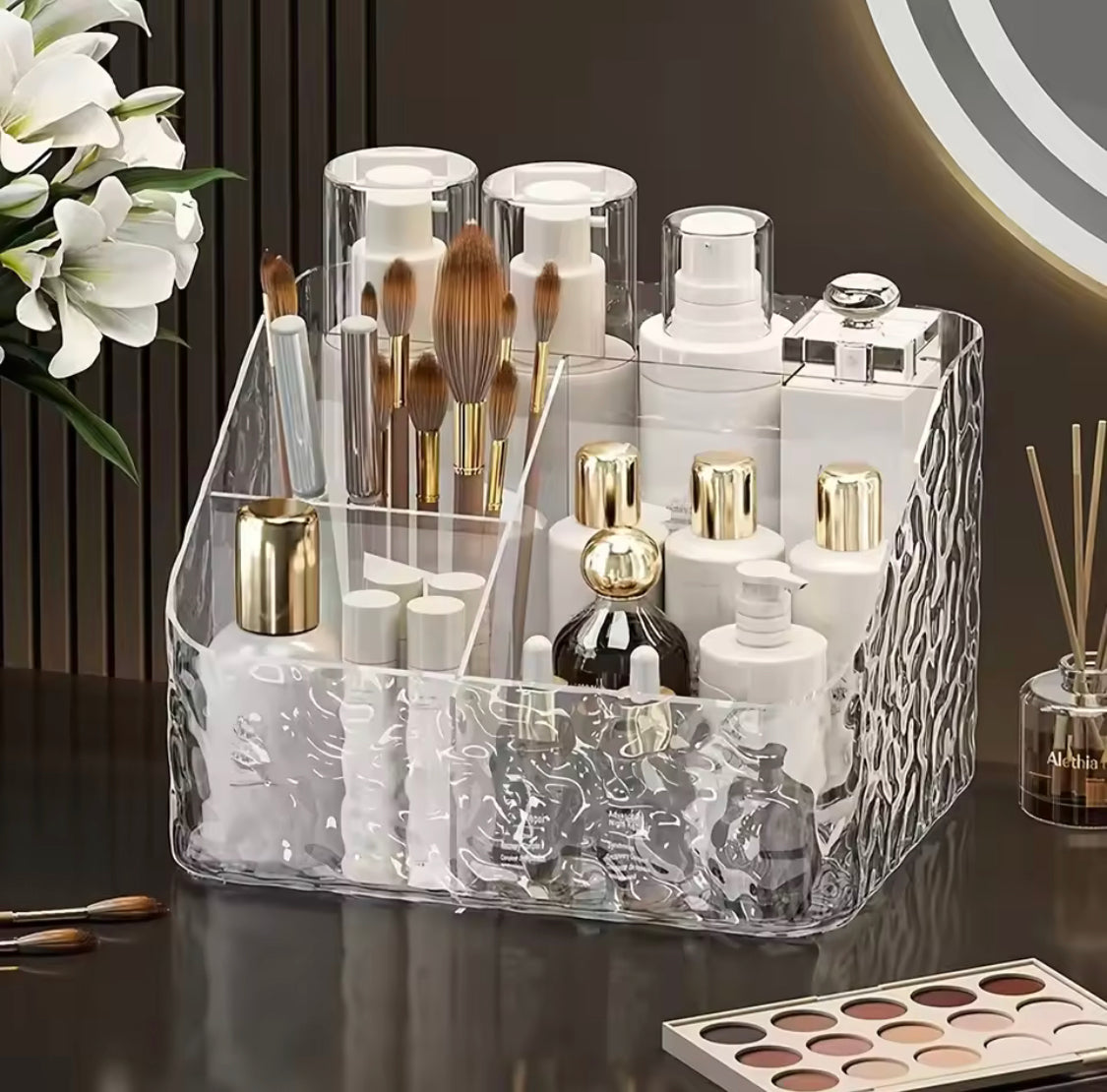 3 And 4 Compartments Acrylic Cosmetic Organizer, Transparent Makeup And Skincare Product Holder, Office Desk Stationery Box
