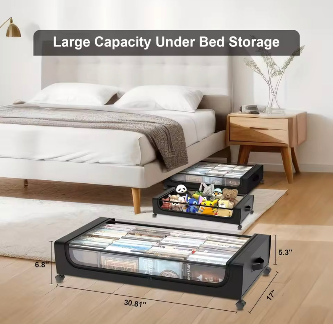 Under Bed Storage Organizer, Wheels Rotating Under Bed Clothes Organizer, Shoe Organizer With Wheels, Space Saving Under Bed Storage Organizer