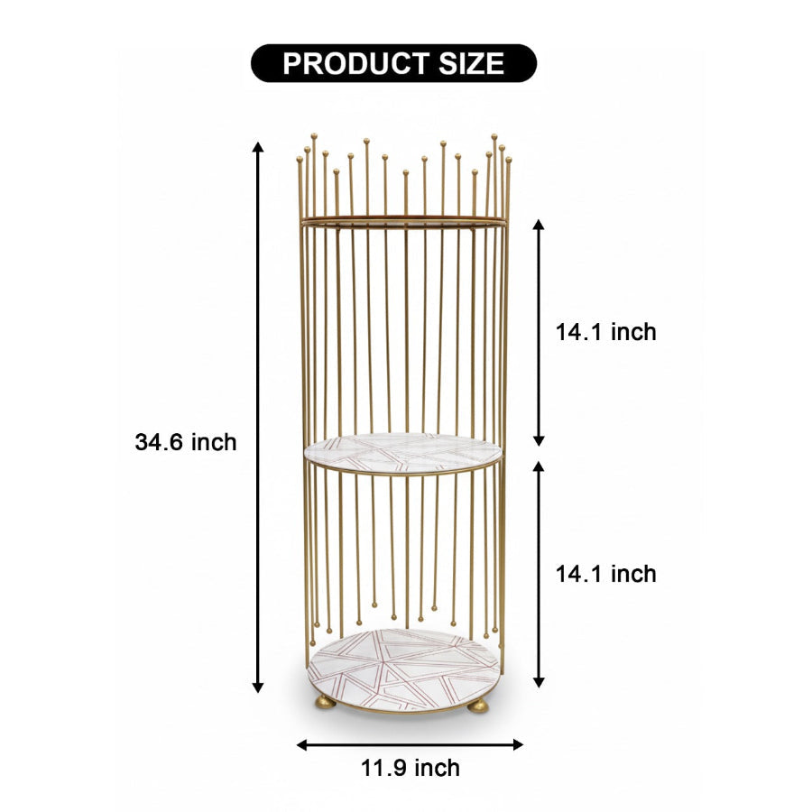Royal Crown 3 Tier Display Tower, Multi Layer Round Wrought Iron Corner Stand,  Vanity Storage Shelf, No Drill Floor Standing Organizer
