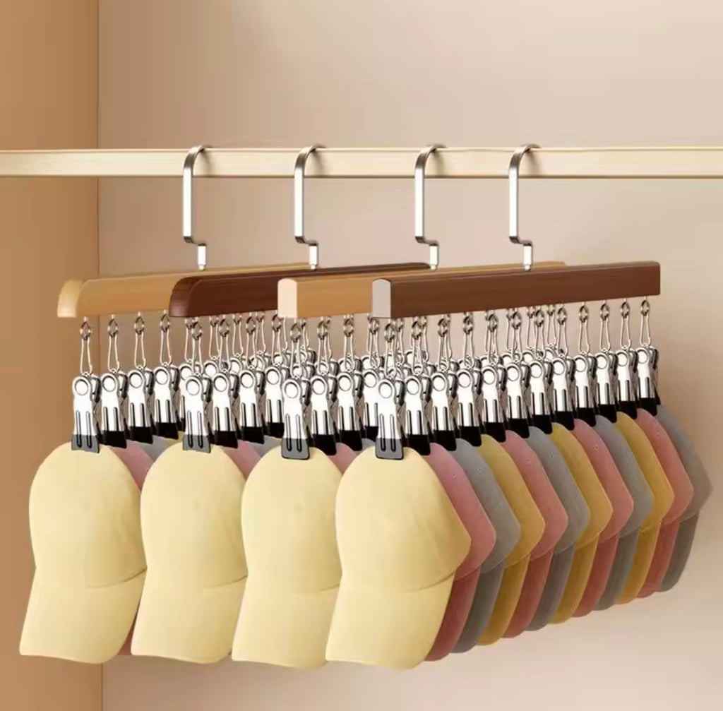 12 Clips Hanging Closet Organizer, Wooden Clip Pants Hanger, Anti Slip Clip Hanger Rack, Heavy Duty Clothes Clip Hanger