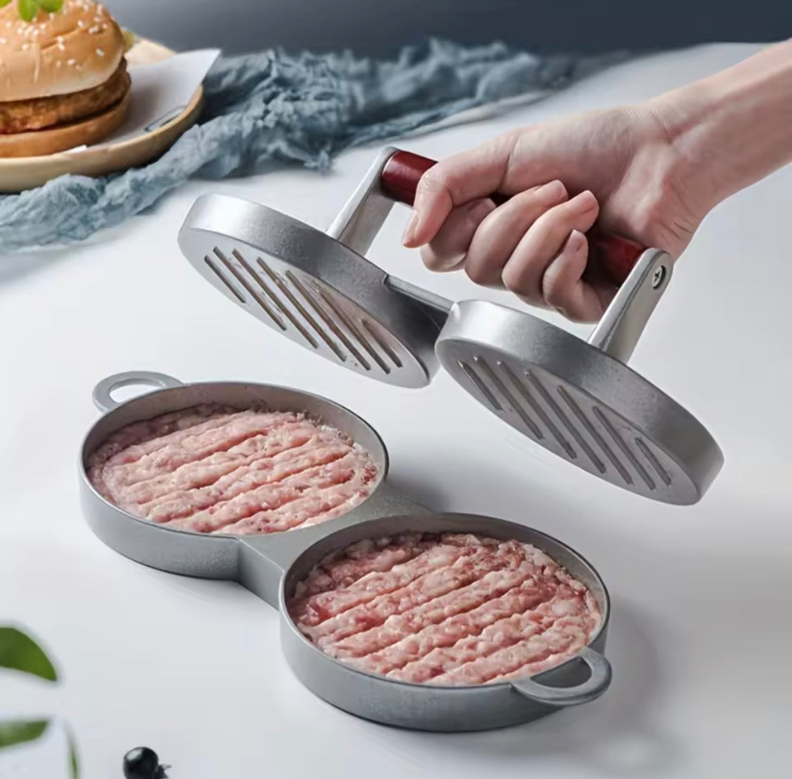 Double Hamburger Patty Presser, Patty Mold For Smashed Burger, Beef Veggie BBQ Barbecue Grill