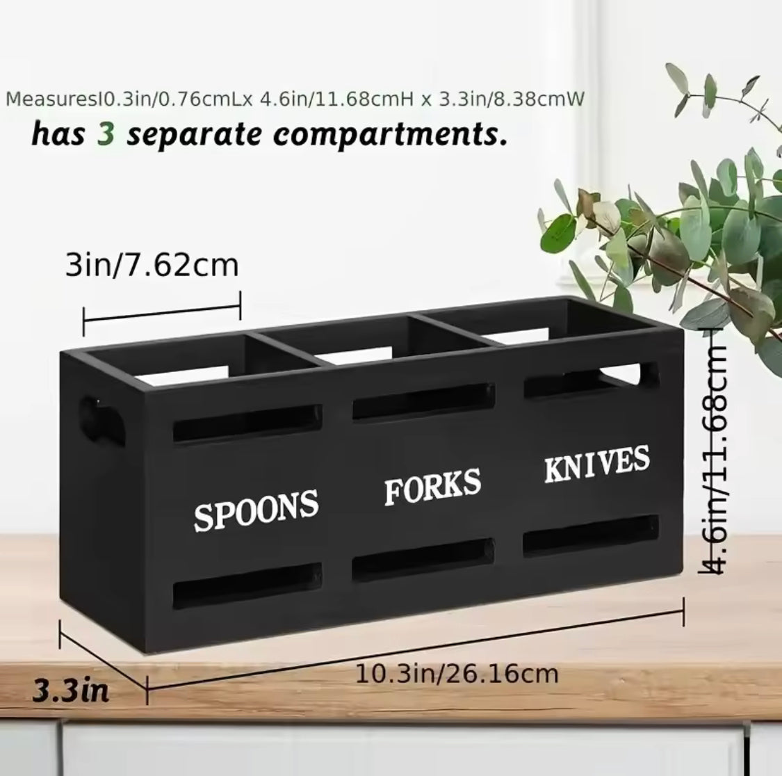 Wooden Multi Compartment Cutlery Holder, Tableware Cutlery Organizer, Caddy Wood Cutlery Holder, Countertop Three Compartment Cutlery Organizer