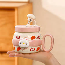 Cute Animal Ceramic Mug With Lid, Cartons coffee Cup (1 Pc)