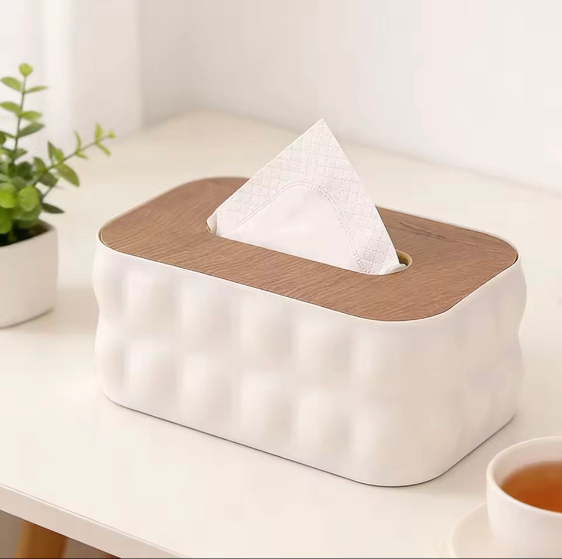 Premium Decorative Tissue Holder, Solid Square Shape Tissue Box, Napkin Holder With Wooden Lid, Office Desk Tissue Organizer