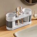 Toothbrush Holder With Mouthwash Cap, All In One Toothbrush Holder, Bathroom Toothbrush Shelf With Wash Cup Holder