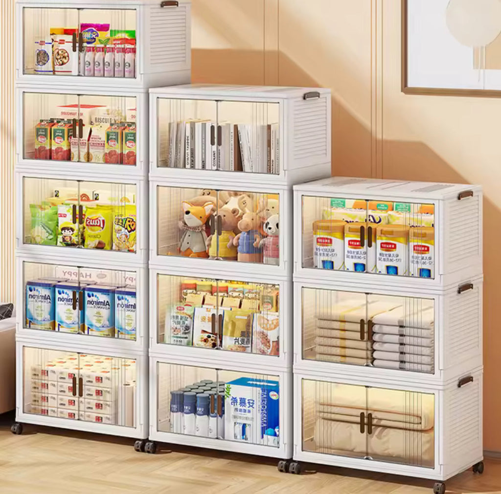 Multi Layer Foldable Storage Cabinet, Bedroom Closet Organizer With Doors, Portable Wardrobe Cabinet, Clothes Storage Organizer, No Installation Storage Cabinet, Plastic Folding Storage Cabinet