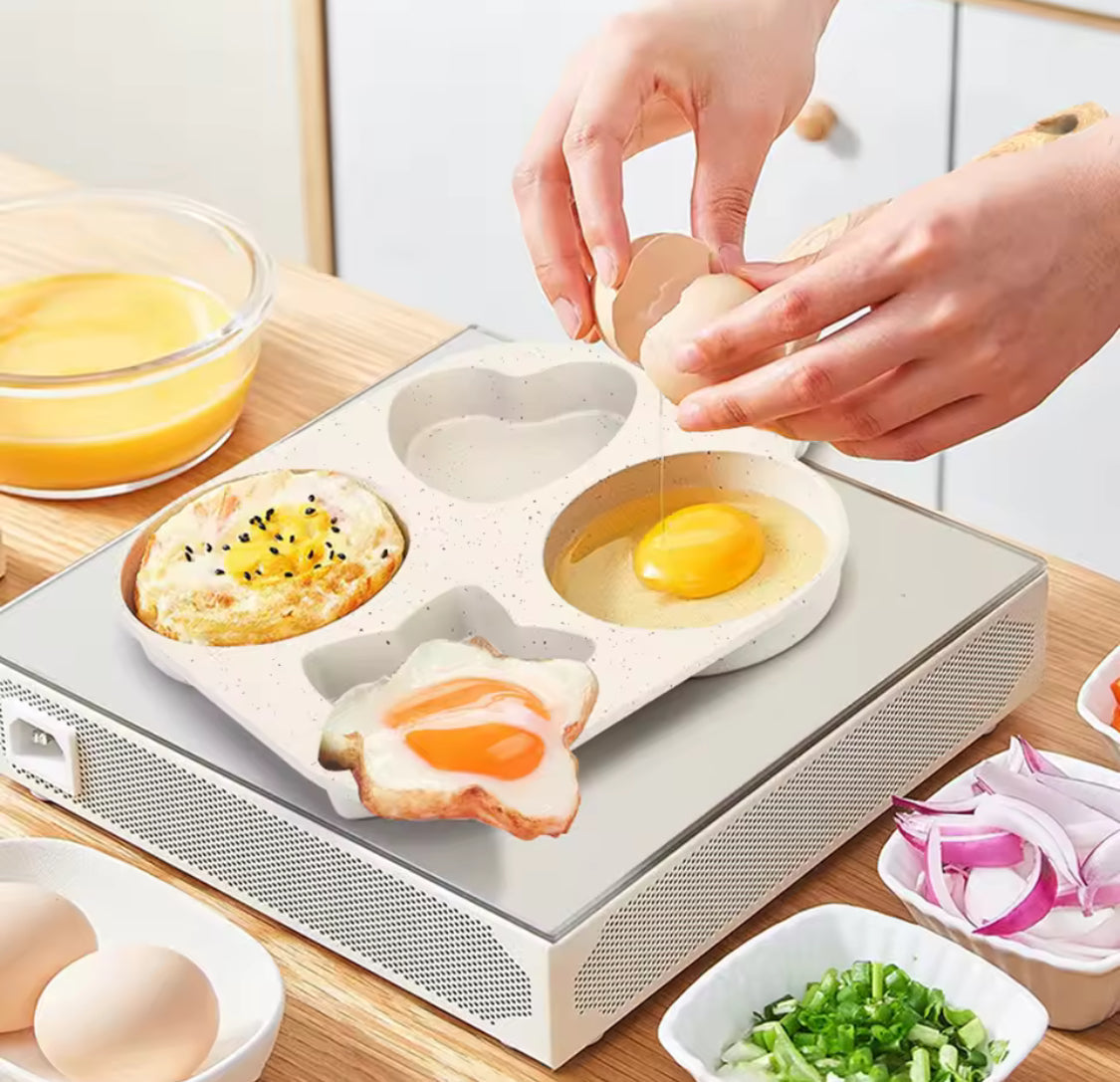 4 In 1 Heat Resistant Omelette Pan, Creative Heart Round Star Shape Frying Pan, Non Stick Frying Pan, Household Breakfast Maker Pan