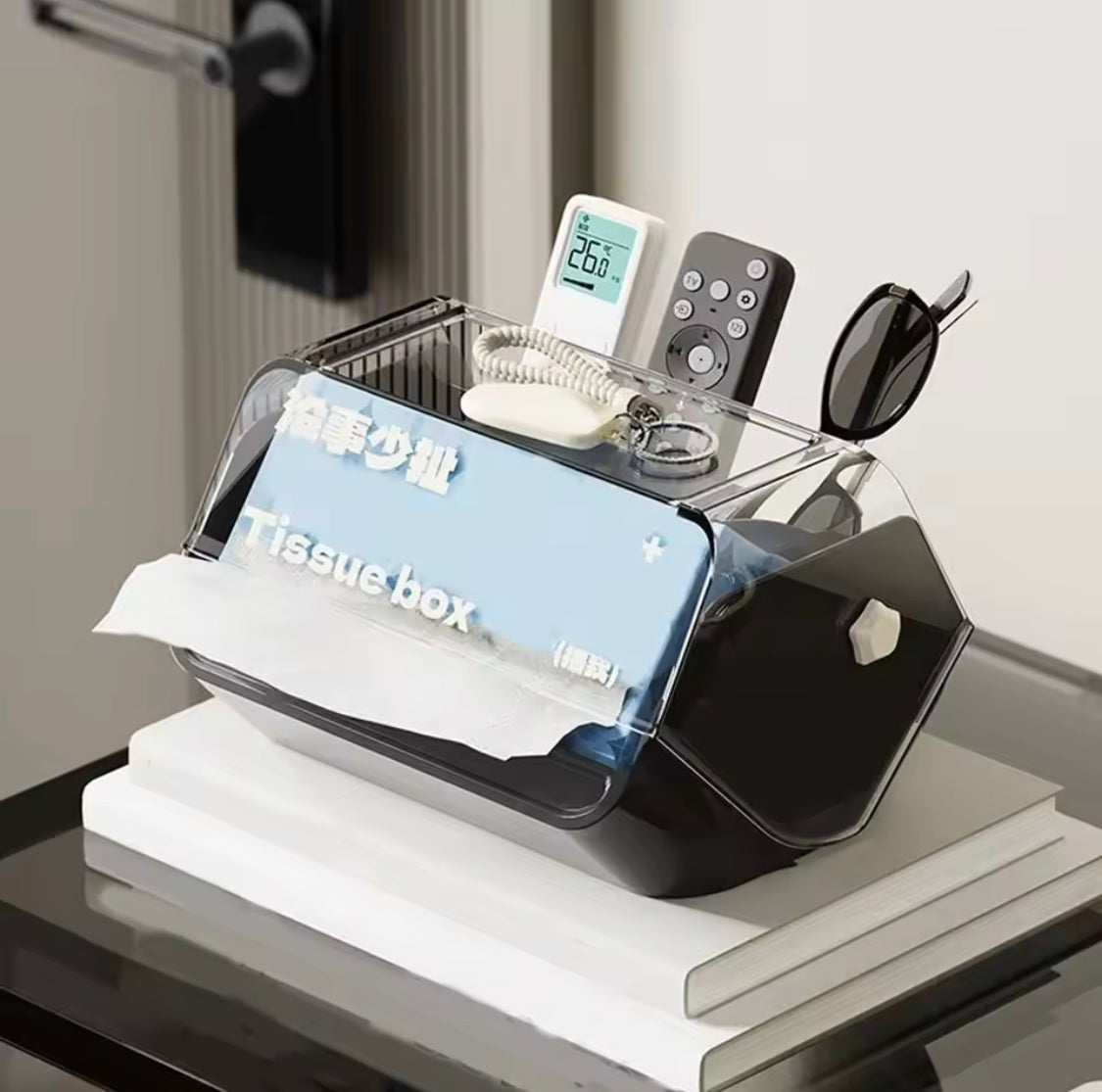 Durable Plastic Anti Slip Tissue Box, Decorative Tissue Case Holder, Desktop Tissue Holder With Compartments